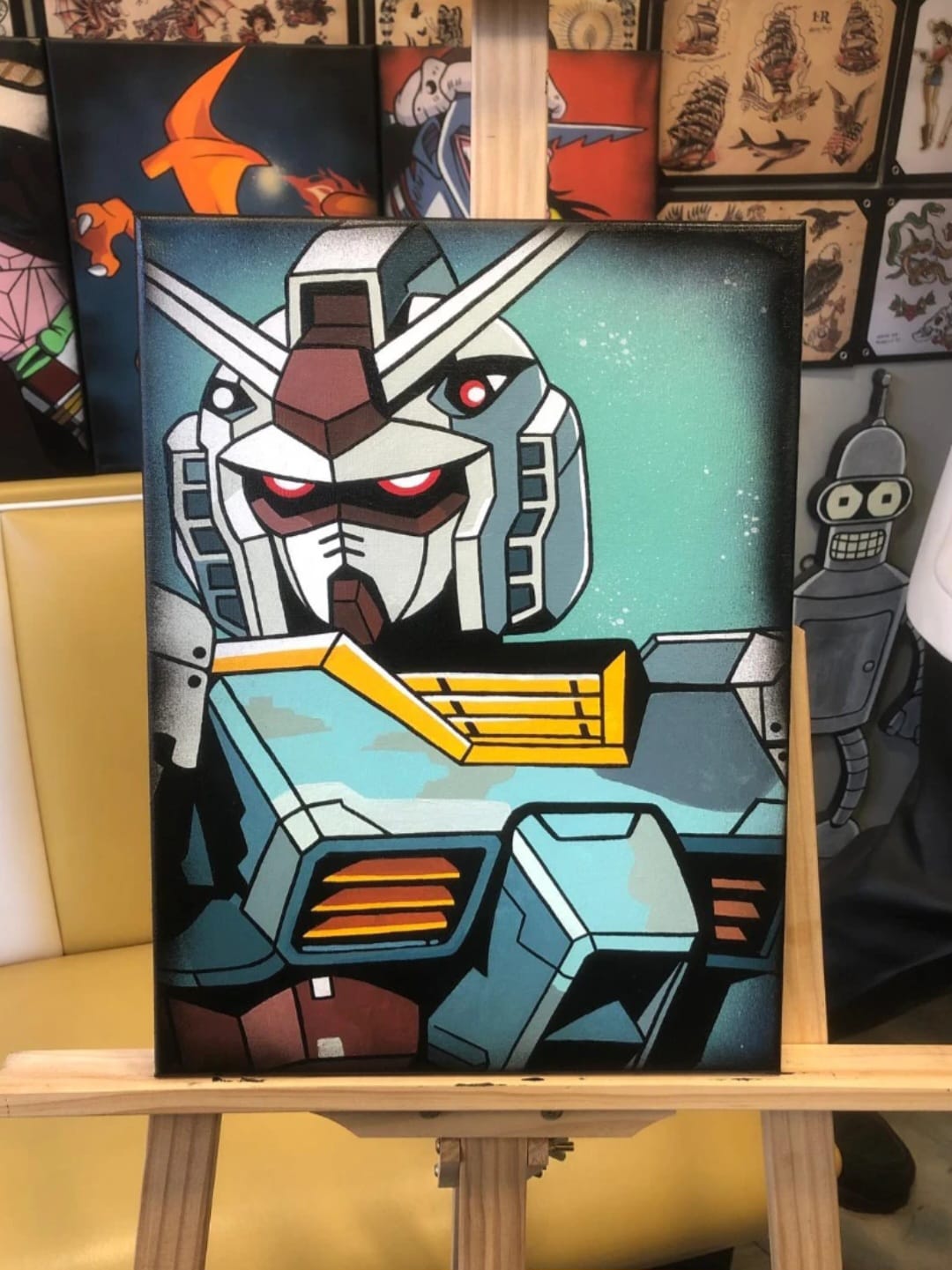 Quadro 30x40. Acrilico fluido direttamente su vetro, soggetto Old School su richiesta.